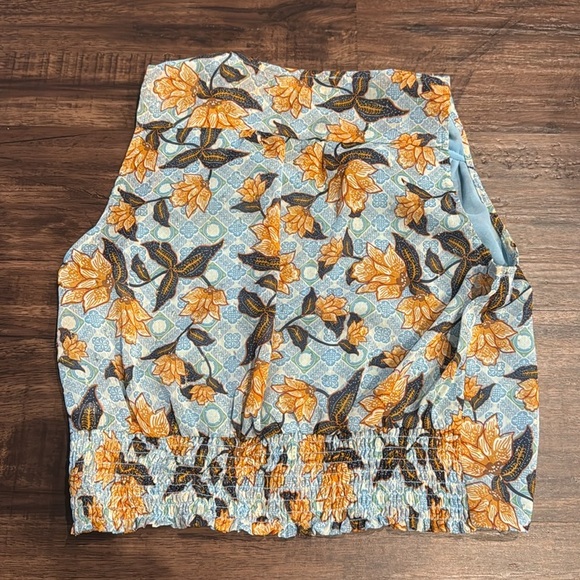 Rachel Zoe Floral Sleeveless Orange Blue and Brown Spring Blouse Top - Picture 3 of 8